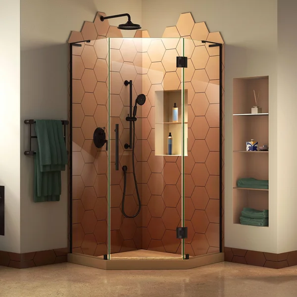 DreamLine SHEN-2636360-09 Prism Plus 36 in. D x 36 in. W x 72 in. H Frameless Hinged Shower Enclosure in Satin Black