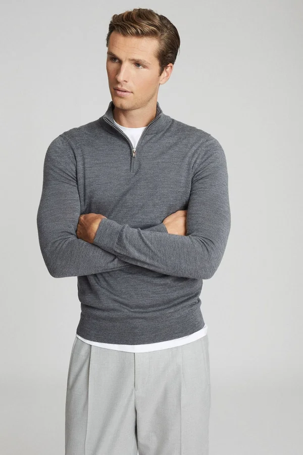 Men's Reiss Blackhall Wool Half Zip Pullover, Size Small - Grey