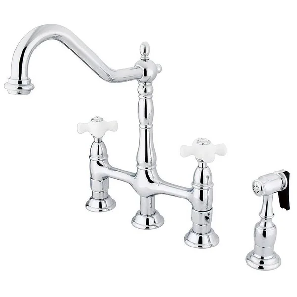 Elements of Design ES1271PXBS Double Handed Deck Mount Kitchen Faucet with 8x22 SP Chrome