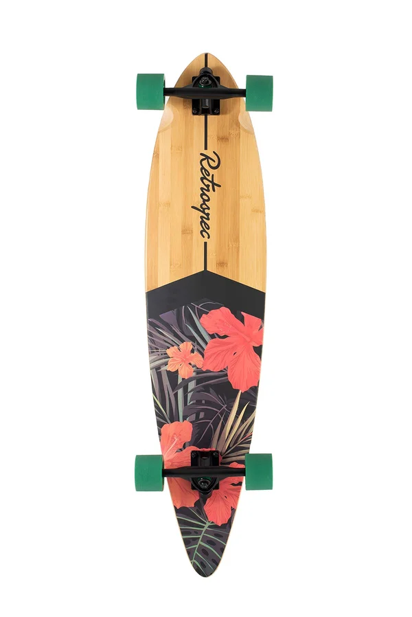 Retrospec Zed Longboard Pintail Bamboo Long Board Skateboard Cruiser Tropical Flora - Black