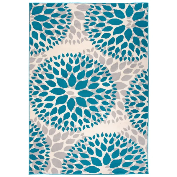 Modern Floral Design Blue Area Rug - 9& x 12&