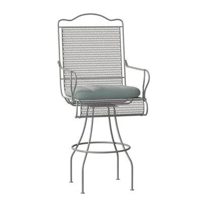 Tucson 30.3x22 Patio Bar Stool with Cushion Woodard Cushion Color: Brisa Distressed Lasso - Frame Color: Pewter Finish