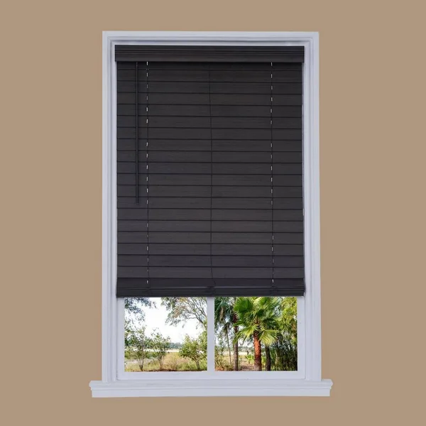 Allen + Roth 2.5-in Slat Width 35-in x 72-in Cordless Walnut Faux Wood Room Darkening Horizontal Blinds in Brown - DFHSD3672-35