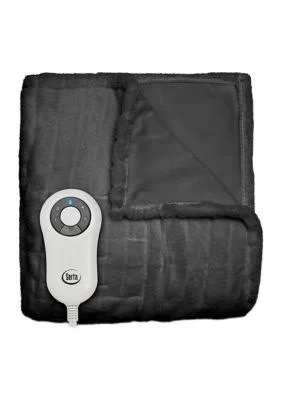 Serta Rabbit Faux Fur Electric Heated Warming Throw Blanket - Black