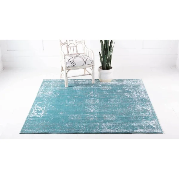 Unique Loom Casino Sofia Area Rug - Turquoise - 8& 0 x 8& 0 Square