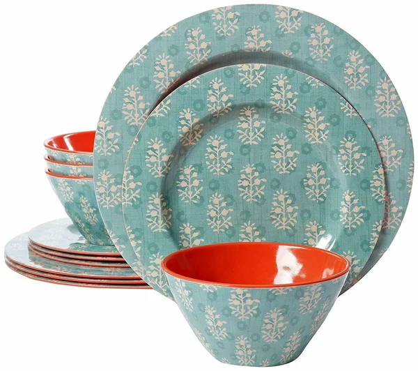 Gibson Studio 94941.12 Solina 12 Piece Melamine Dinnerware Set, Aqua