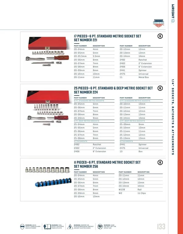 Wright Tool 221 17 Piece 1/4x22 Drive 6 Point Standard Metric Socket Set