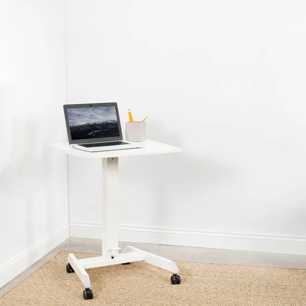 Vivo White 24x22 Pneumatic Mobile Workstation Cart - Sit-Stand Laptop Desk
