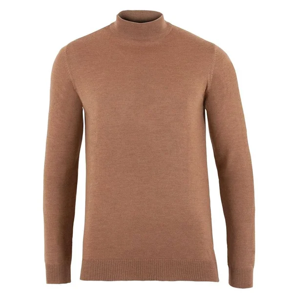Mens 100% Extra Fine Merino Wool Mock Neck Jumper - Camel, XXL