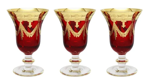 Interglass Italy Set of 6 Glasses Royal Red Crystal Wine Goblets, 24K Gold