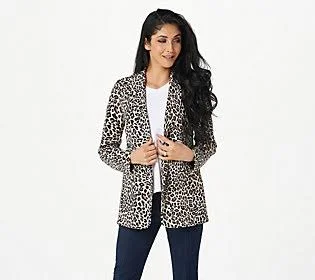Susan Graver Reg Print or Solid Bonded LKFusion Blazer - Size 1X, Brown Animal