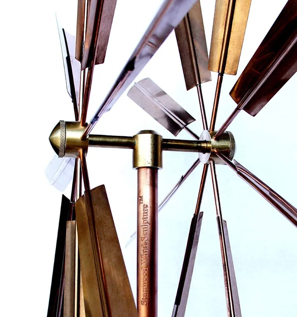 Stanwood Wind Sculpture Kinetic Copper Wind Sculpture, Double Windmill Spinner