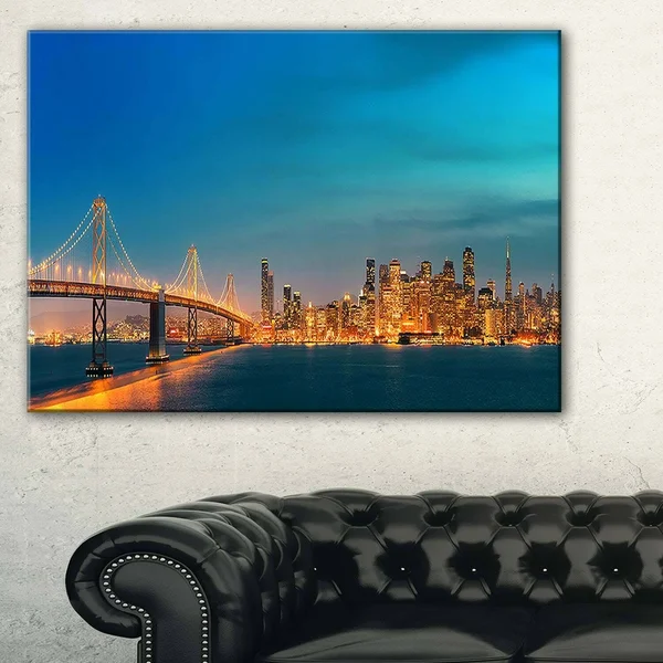 San Francisco Skyline at Night - Cityscape Canvas Print - 20 in. Wide x 12 in. High
