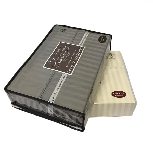 Royal Tradition 650 TC Bed Sheets Striped Damask King, Linen