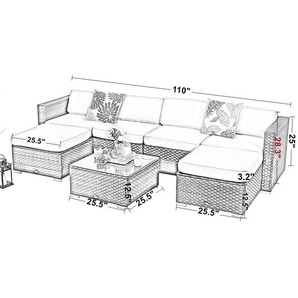 Phi Villa 7-Piece All Weather Patio Rattan Sofa Set Blue