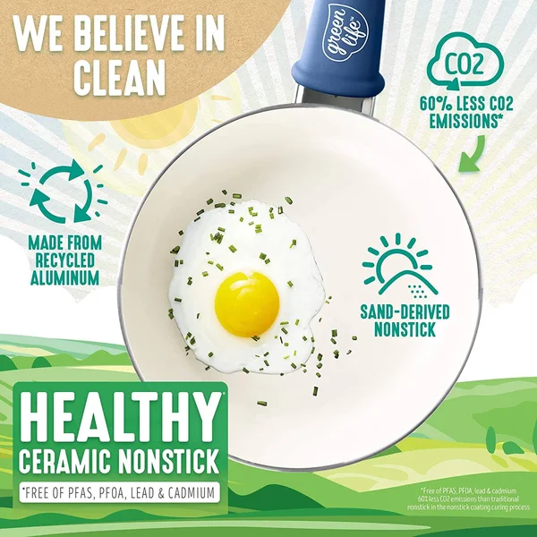 Greenlife Soft Grip Healthy Ceramic Nonstick Blue Cookware Pots and Pans Set - 12-Piece