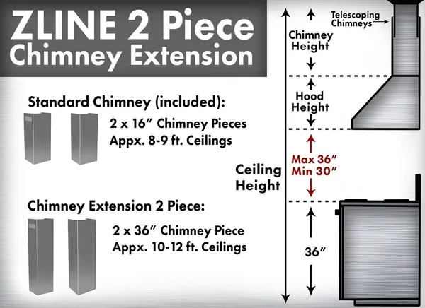 ZLINE 2-36x22 Chimney Extensions for 10 ft. to 12 ft. Ceilings (2PCEXT-455/476/477/667/697)