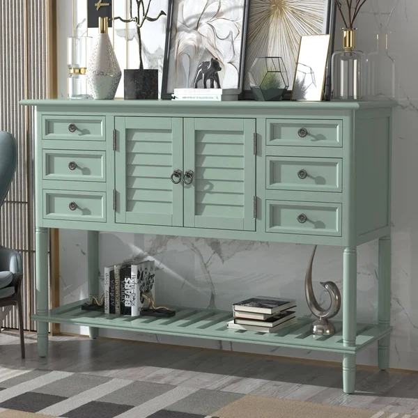 45&& Console Table Sofa Table with 6 Draweru0026 1 Cabinetu0026 1 Shelf - Green - Light Green - Wood