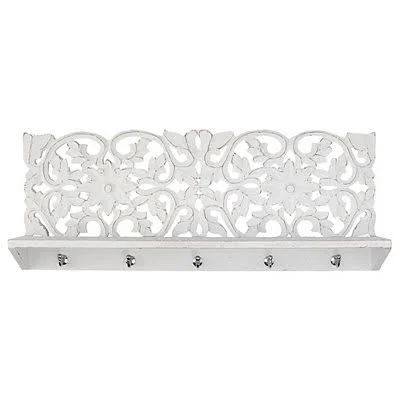 Chloe White Carved Shelf with Hooks