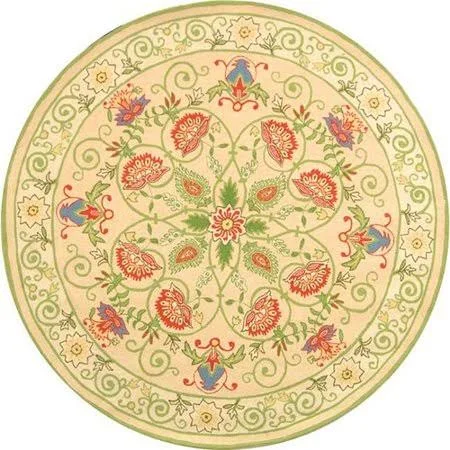 August Grove Kinchen Hand-Hooked Wool Beige/Green Area Rug - Size: Round 8&