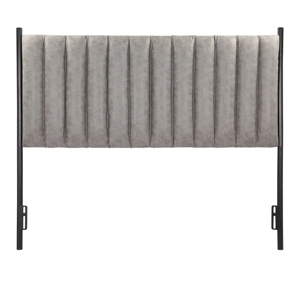 Chloe Queen Headboard in Black Metal & Faux Leather - Grey