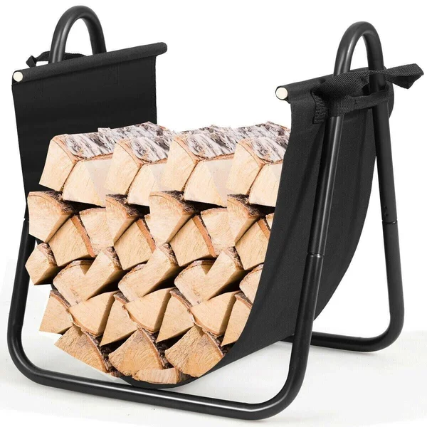 Firewood Rack Log Holder with Canvas Tote Carrier - Pictured