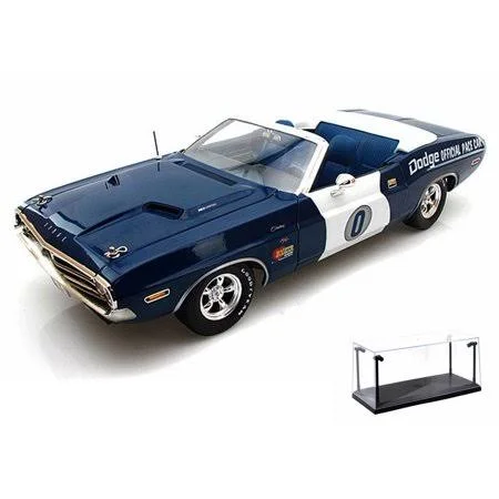 Diecast Car & LED Display Case Package - 1971 Dodge Challenger Convertible California Ontario Motor Speedway Pace Car, Blue