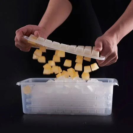Besufy Ice Cube Tray Box 1/2/4-Layer Kitchen Bar Ice Cube Maker Tray Holder Mold Container Box with Lid, Clear Four Layer