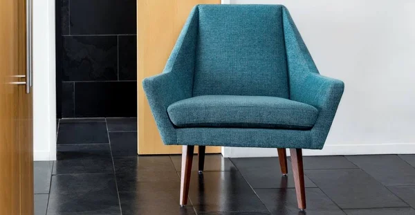 Blue Tweed Fabric Armchair, Solid Wood Legs, Article Angle Modern Furniture