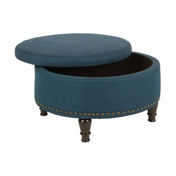 Copper Grove Strawflower Round Storage Ottoman - Linen