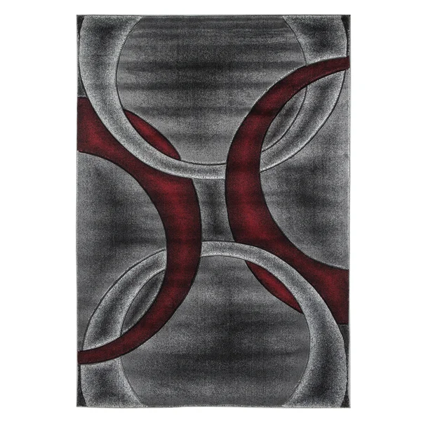 MDA Home Miglena Gray/Red Geometric Polypropylene Area Rug - 5&2x22 x 7&5x22