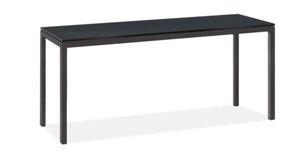 Room & Board, Modern Parsons 54W 18d 29h Console Table w/ 1x22 Leg, Smoke Tempered Glass Top w/ Natural Steel Base