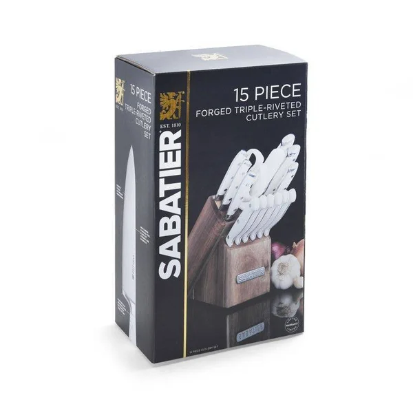 Sabatier Forged Triple Riveted Knife Block Set, 15-Piece, White