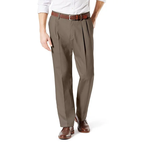 Dockers Big & Tall Classic Fit Signature Khaki Lux Cotton Stretch Pleated Pants - 48 32, Brown