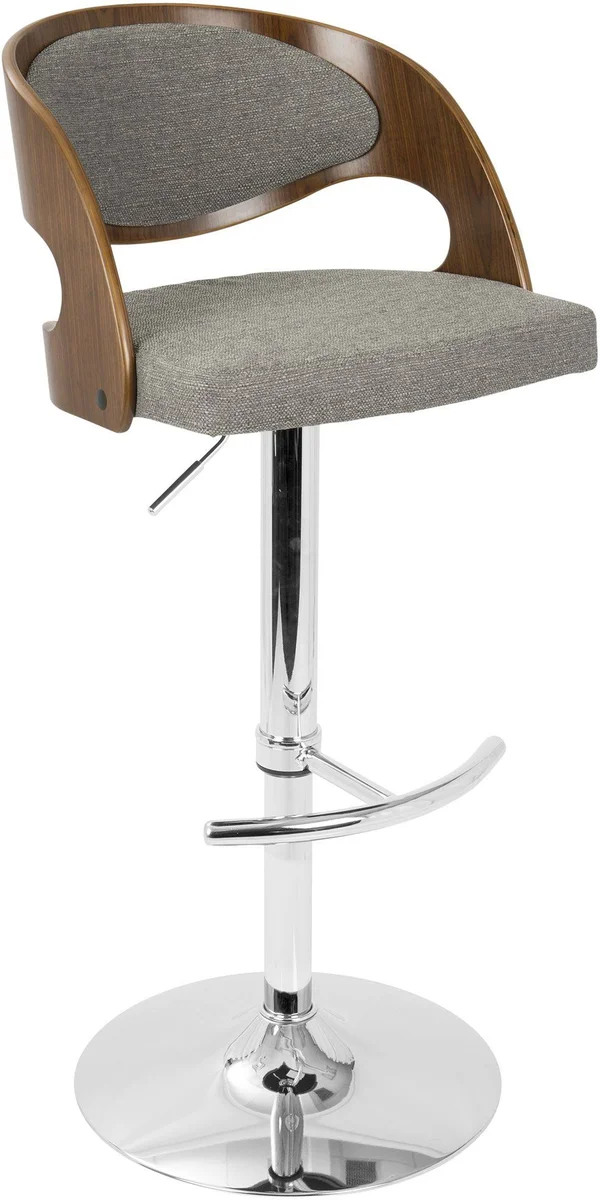 LumiSource Pino Mid-Century Modern Adjustable Barstool with Swivel, Walnut & Grey