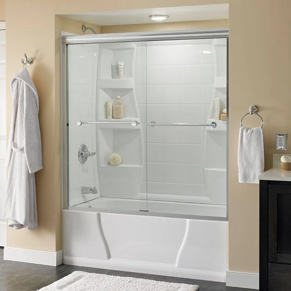 Delta Lyndall 60 in. x 58-1/8 in. Semi-Frameless Traditional Sliding Bathtub Door in Chrome with Clear Glass 158721