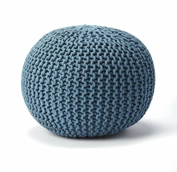 Cool Blue Woven Pouf Ottoman