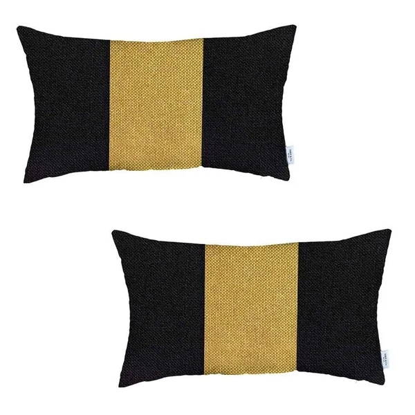 Set of 2 Lumbar Pillow Covers - Black and Yellow