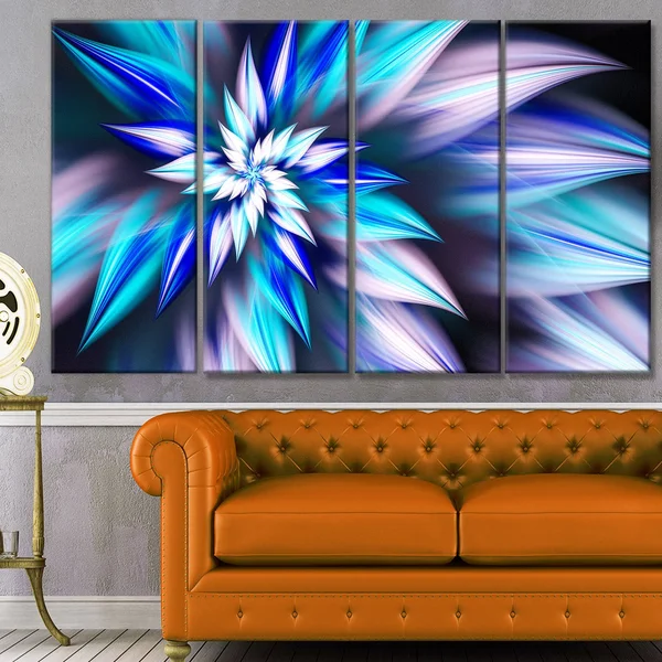 Design Art &Dancing Light Blue Flower Petals& Graphic Art Print Multi-Piece Image on Canvas - Size: 83 in. Wide x 32 in. High - 7
