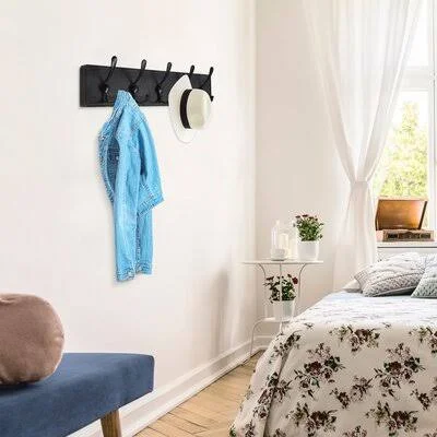 Solid Wood 5 - Hook Wall Mounted Coat Rack Union Rustic Finish: Black