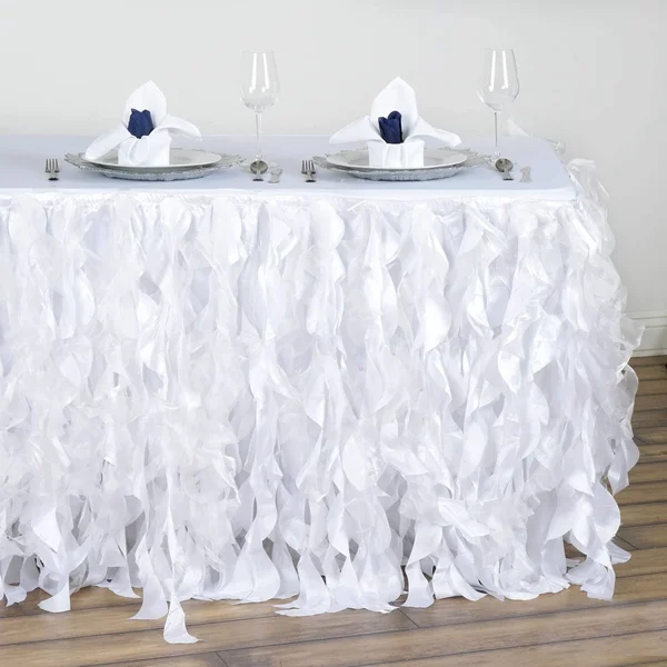 eFavormart Enchanting Curly Willow Taffeta Table Skirt for Kitchen Dining Catering Wedding Birthday Party Decorations Events - Wh