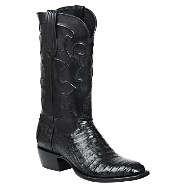 Lucchese Mens Charles Black Caiman Belly Boots M1636; Heel:4, Toe:1