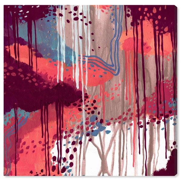 Oliver Gal 'Wine Wine Wine' Abstract Wall Art Canvas Print Paint - Pink, Blue - 12 x 12