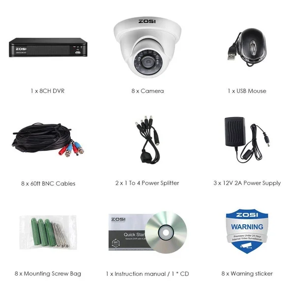 ZOSI 720p HD-TVI 8 Channel Security Camera System, 1080N Surveillance DVR Reorder with Hard Drive 1TB and (8) HD 1280tvl Outdoor