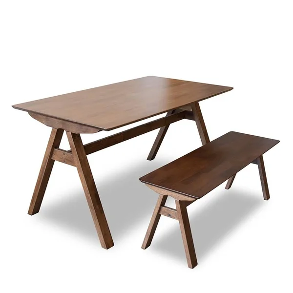Ashcroft Mid-Century Modern Stella Walnut Wood (2) Bench Dining Set