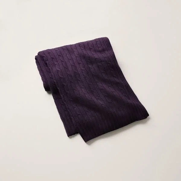 Ralph Lauren Cable Cashmere Throw Blanket - Size 60x22x60x22 in Royal Purple