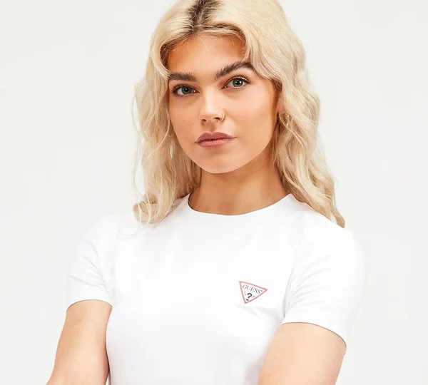 Guess Womens Mini Triangle T-Shirt - White - Size M