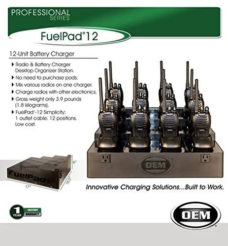 Klein Electronics FuelPad12 Professional Series 12-Unit Battery Charger - Radio & Battery Charger Desktop Organizer Station