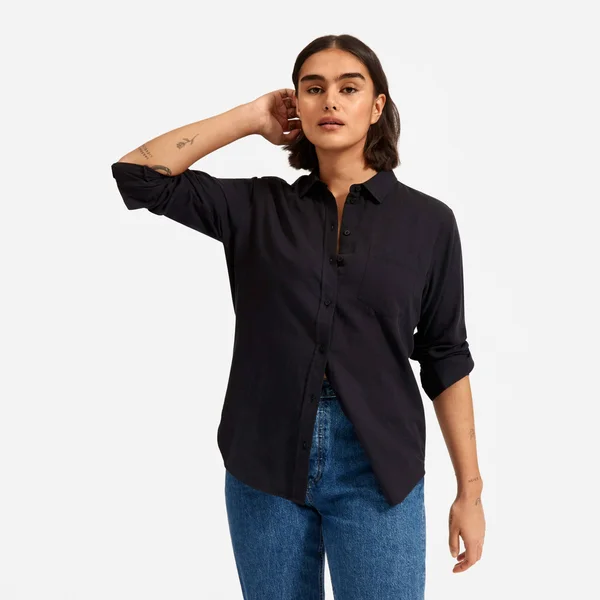 Women's Double-Gauze Relaxed Shirt by Everlane in Washed Black - Size 4
