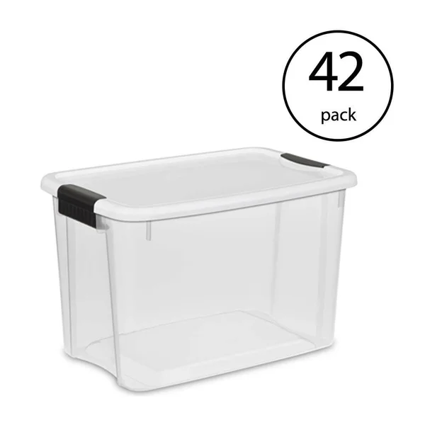 Sterilite 1985 30 Quart Ultra Latch Clear Storage Box with White Lid (42 Pack)